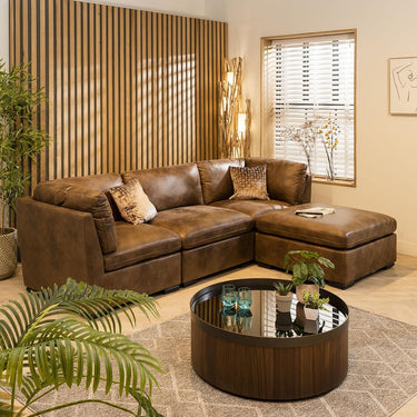 Quatropi Quatropi Modular 3 Seater Modern Sofa Chaise Footstool Brown Fabric