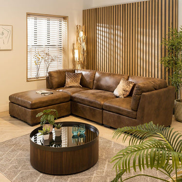 Quatropi Quatropi Modular 3 Seater Modern Sofa Chaise Footstool Brown Fabric 2L