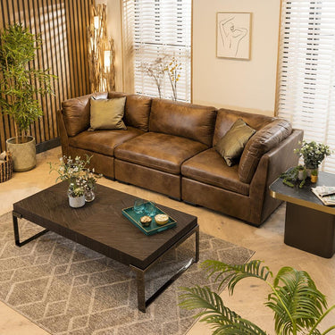 Quatropi Quatropi Modular 3 Seater Small Modern Sofa Set Brown Fabric