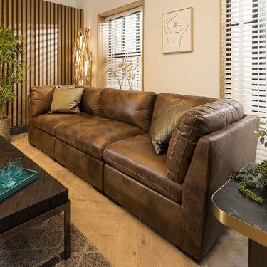 Quatropi Quatropi Modular 3 Seater Small Modern Sofa Set Brown Fabric