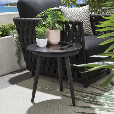 Quatropi Quatropi Outdoor Garden Side Table - Round Grey Ceramic Marble 