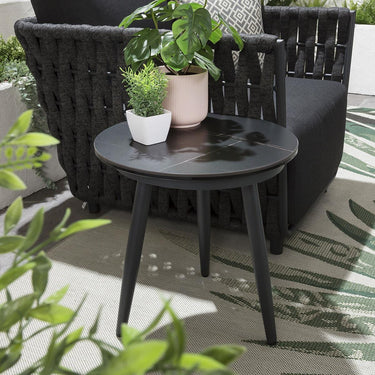 Quatropi Quatropi Outdoor Garden Side Table - Round Grey Ceramic Marble 