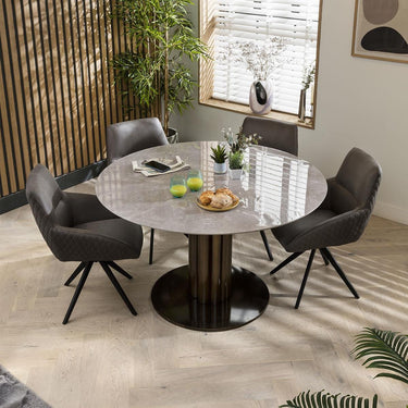 Quatropi Quatropi Round 6 Seater Table And Chairs Dining Set - Gold Marble Effect Table