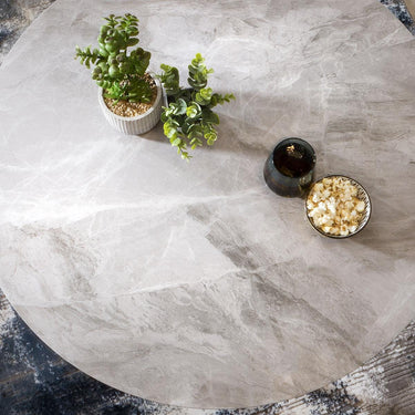 Quatropi Quatropi Round Coffee Table Modern Grey Marble-Effect Ceramic Top 90cm