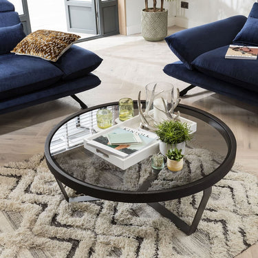 Quatropi Quatropi Round Coffee Table Ø 100cm Smoked Glass - Grey Metal Tri-Frame Base