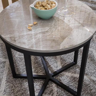 Quatropi Quatropi Round Lamp Table - Grey Ceramic Marble Side End Table 44cm