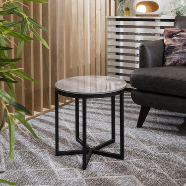 Quatropi Quatropi Round Lamp Table - Grey Ceramic Marble Side End Table 44cm