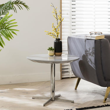 Quatropi Quatropi Round Side Table Grey Gloss on Pedistal Base