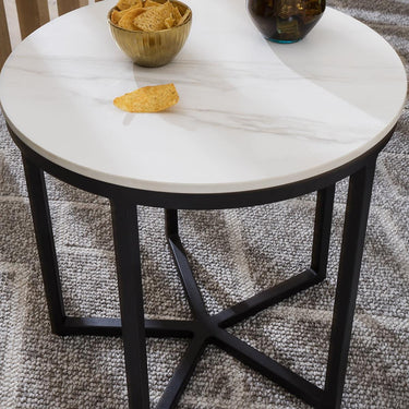 Quatropi Quatropi Round Side Table White Ceramic Marble End Lamp Table 44cm