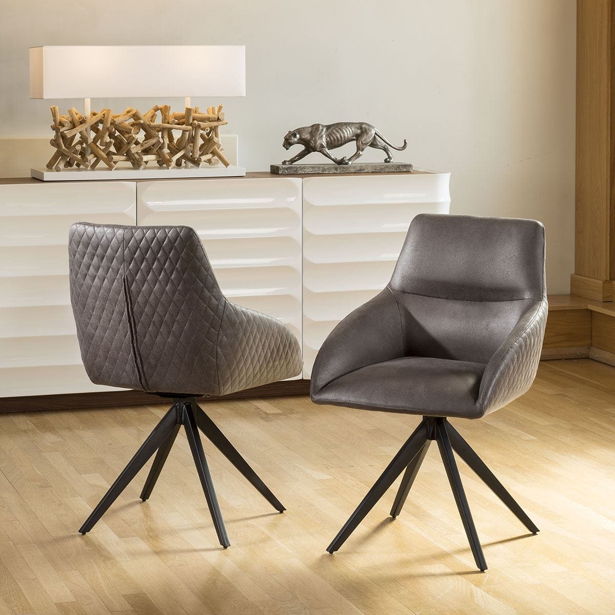 Quatropi Quatropi Set of 2 Luxury Swivel Carver Dining Chairs in Bronze Brown
