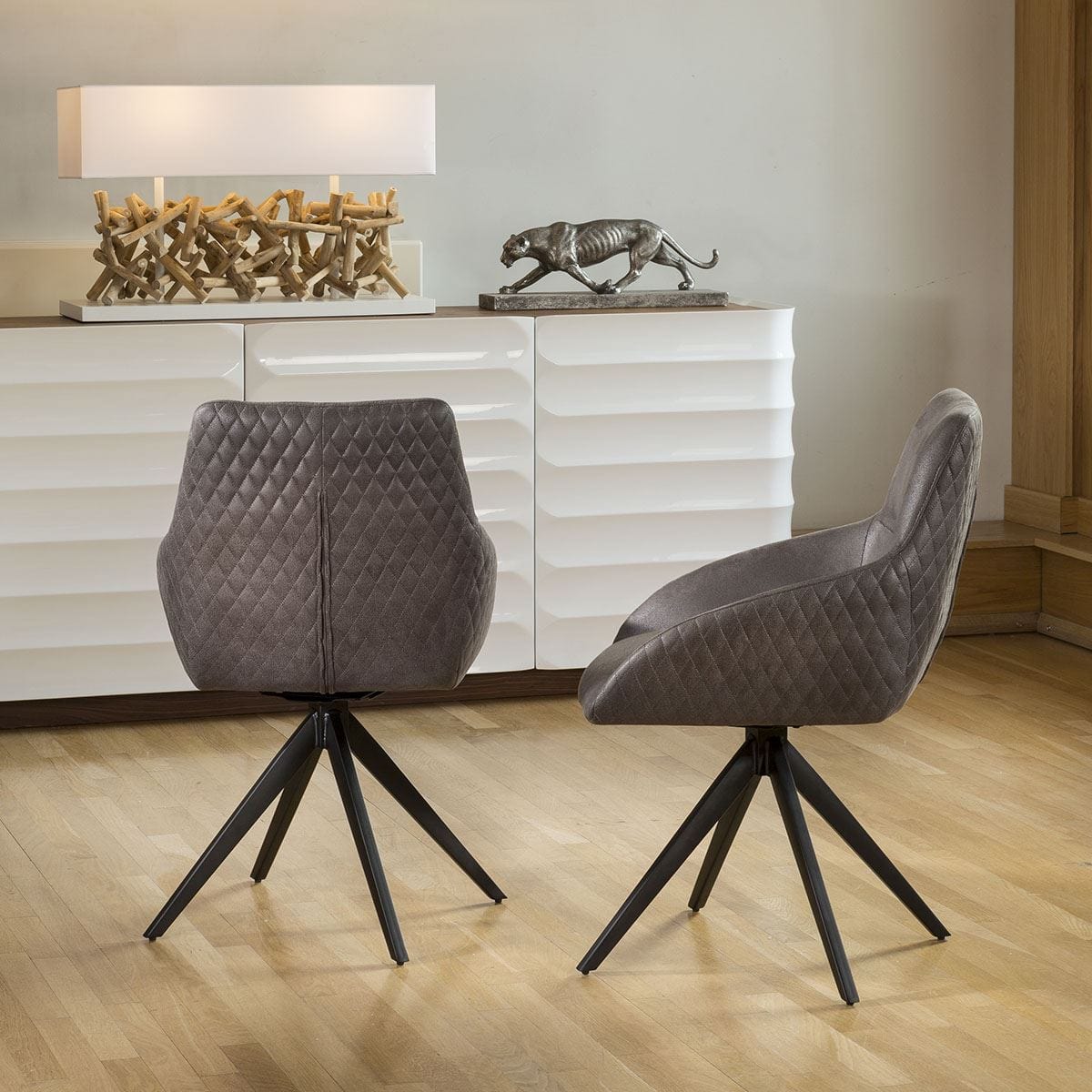 Quatropi Quatropi Set of 2 Luxury Swivel Carver Dining Chairs in Bronze Brown