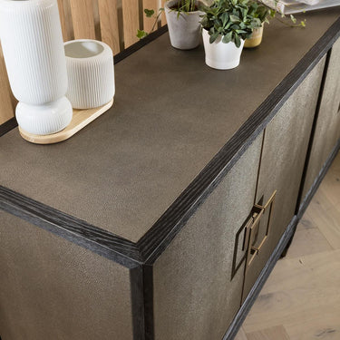 Quatropi Quatropi Shagreen Sideboard 200cm Gold - Black Oak Cabinet, 4 Doors, PU Leather