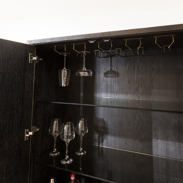 Quatropi Quatropi Shagreen Tall Sideboard Gold - 97cmx182cm, Black Oak Frame, PU Leather