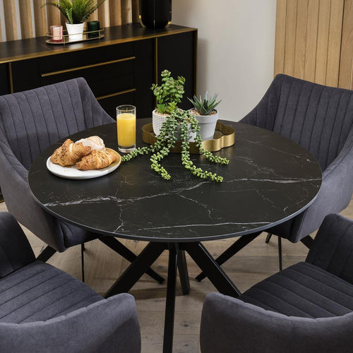 Quatropi Small Round Black Ceramic 4 Seater Modern Dining Set