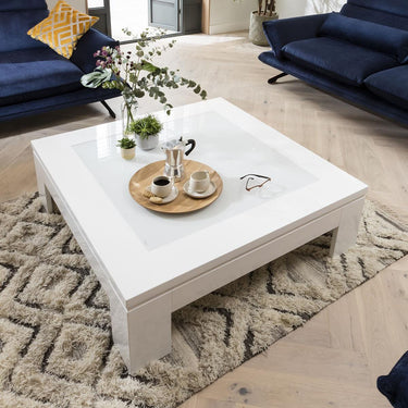 Quatropi Quatropi Square Coffee Table 120cm White Gloss - Glass Top