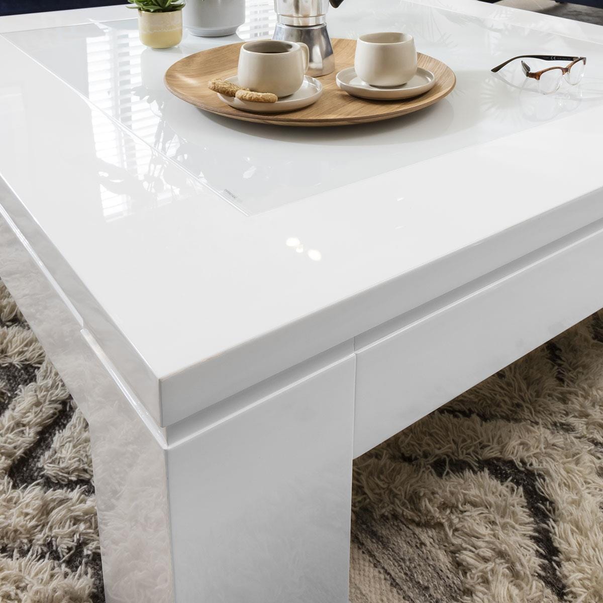 Quatropi Quatropi Square Coffee Table 120cm White Gloss - Glass Top