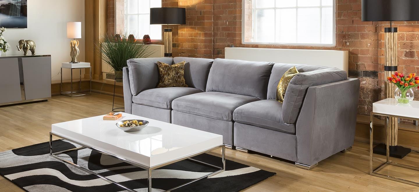Quatropi Modular 3 Seater Small Modern Sofa Set Mid Grey Fabric
