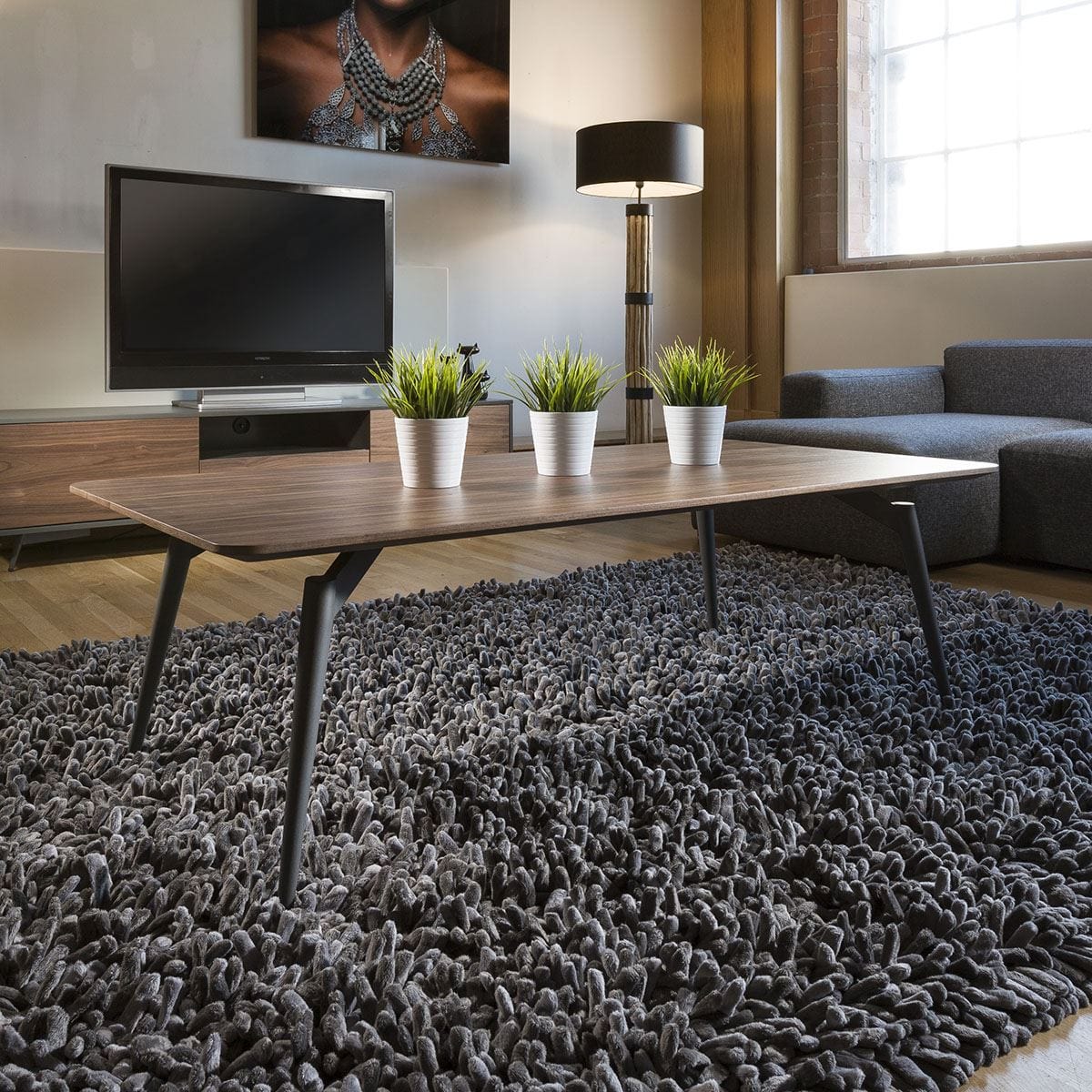 Quatropi Tembie Large Modern Rectangle Coffee Table Rich Walnut / Grey