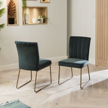 Quatropi Quatropi Velvet Dining Chair - Teal Velvet, Golden Brushed Metal Legs