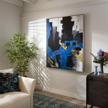 Quatropi Quatropi Wall Art - Hand Painted Blue & Black Wall Decor With Frame - 120x150cm