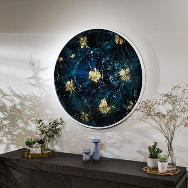 Quatropi Quatropi Wall Art - Round Hand Painted Blue Wall Decor With Frame - 100cm