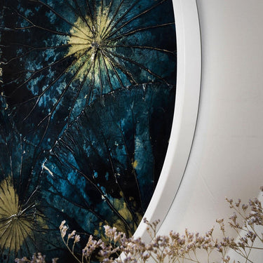 Quatropi Quatropi Wall Art - Round Hand Painted Blue Wall Decor With Frame - 100cm