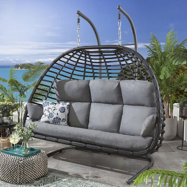Quatropi Quatropi XL Garden Hanging Hammock Chair - Grey Outdoor Bamboo Rattan