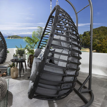 Quatropi Quatropi XL Garden Hanging Hammock Chair - Grey Outdoor Bamboo Rattan