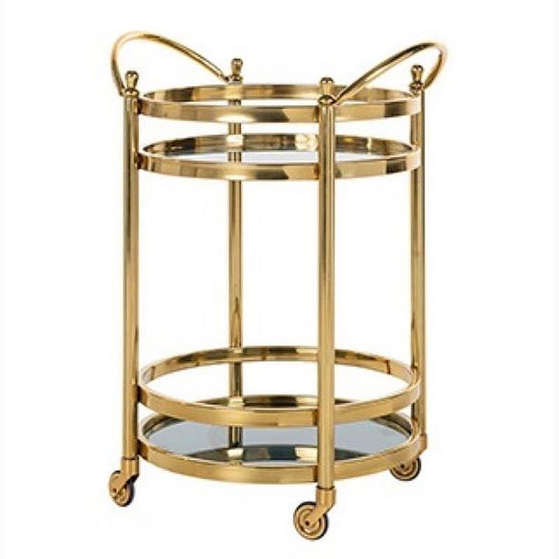 Quatropi Round Drinks Trolley Dessert Cart Gold Stainless Lounge Dining Room 550 mm