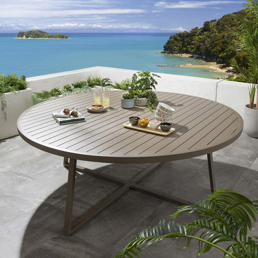 Quatropi Round Extra Large 10 Seater Garden Dining Table Beige Aluminium 200cm