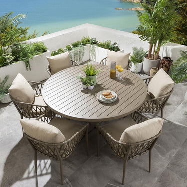 Quatropi Round Large 6 Seater Garden Dining Table Premium Beige Aluminium 150cm