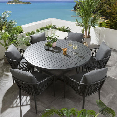 Quatropi Round Large 6 Seater Garden Dining Table Premium Grey Aluminium 150cm