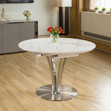 Quatropi Round Oval Ceramic Extending 4 Chair Dining Set White Green 120-160cm