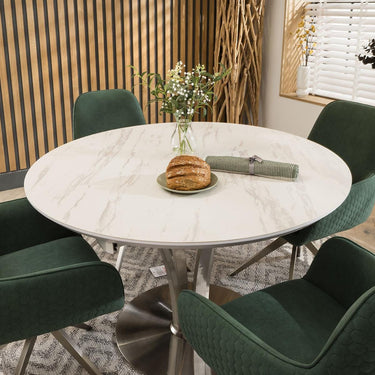 Quatropi Round Oval Ceramic Extending 4 Chair Dining Set White Green 120-160cm