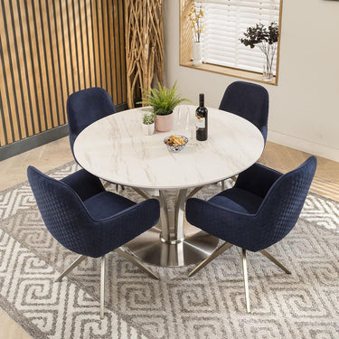 Quatropi Round Oval Ceramic Extending 4 Seater Dining Set White Blue 120-160cm
