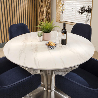 Quatropi Round Oval Ceramic Extending 4 Seater Dining Set White Blue 120-160cm