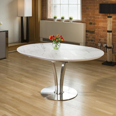 Quatropi Round Oval Ceramic Extending 4 Seater Dining Set White Grey 120-160cm