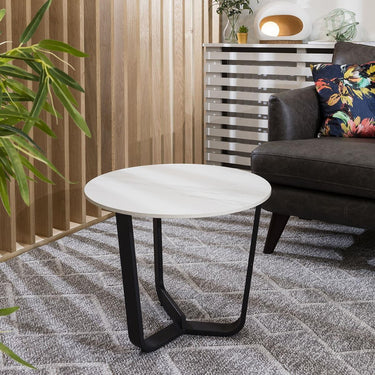 Quatropi Round Side End Lamp Table Modern White Marble Effect Ceramic 90cm