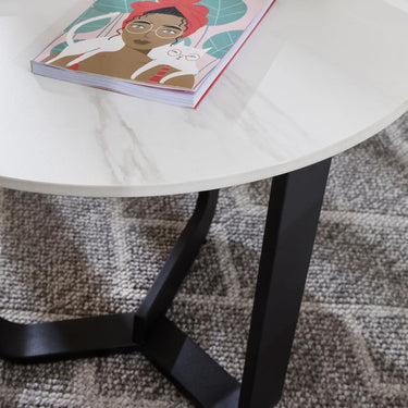 Quatropi Round Side End Lamp Table Modern White Marble Effect Ceramic 90cm