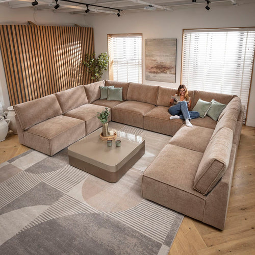 Rupert Large 8 Seater Modular U-Shape Corner Sofa Fawn Beige 374x276cm 18