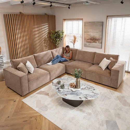 Rupert Modern 5 Seater Modular Corner Sofa Fawn Beige 297x297cm 14