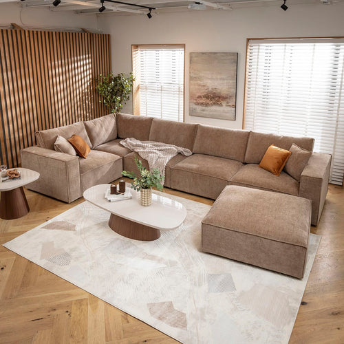 Rupert Modern 5 Seater Modular Corner Sofa Fawn Beige 374x208cm 8