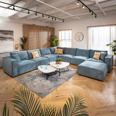 Quatropi Rupert Large 7 Seater Modular Corner Sofa Aqua Blue 386x386cm 17