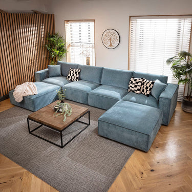 Quatropi Rupert Large Modern 4 Seater Modular Chaise Sofa Settee Aqua Blue 398x196cm 7