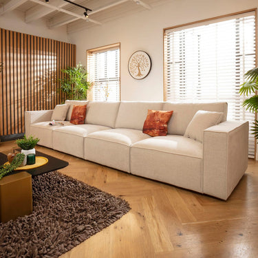 Quatropi Rupert Large Modern 4 Seater Modular Sofa Settee Natural 398x98cm 16