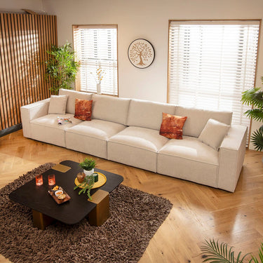 Quatropi Rupert Large Modern 4 Seater Modular Sofa Settee Natural 398x98cm 16