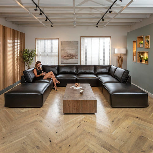 Rupert Leather 6 Seater Modular U-Shape Cinema Sofa Carbon Black 374x285cm 10