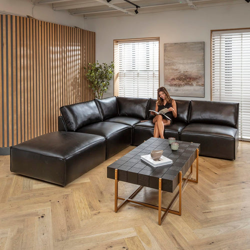 Rupert Leather 4 Seater Modular Corner Sofa Carbon Black 276x196cm 20