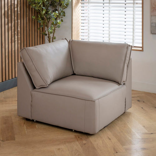 Rupert Leather Corner Modular Sofa Section Mushroom 98x98cm