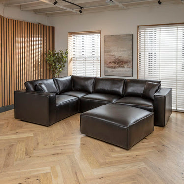 Quatropi Rupert Leather Left-Hand Armed Modular Sofa Section Carbon 110x98cm